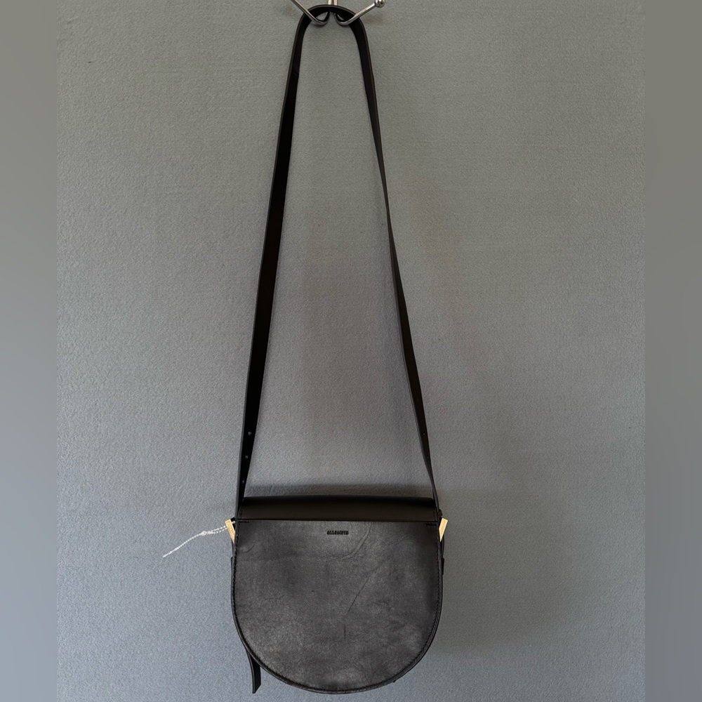 AllSaints Miro Mini Saddle Bag Black Studded Leather NWT + Dust Bag - Picture 8 of 15